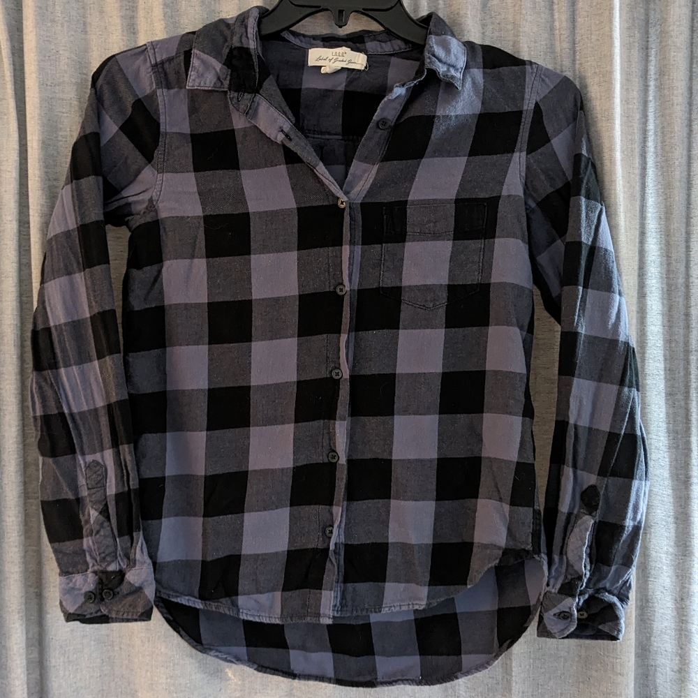 H&M Top Women's 4 Button Down Blue Black Plaid Label Of Graded Goods Mall Brand